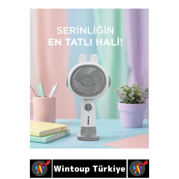 #Vantilatör Sessiz Yoğun Üflemeli 3 Kademeli Şarjlı Sevimli Şık Tavşan Kulak Mini El Fanı Vantilatör