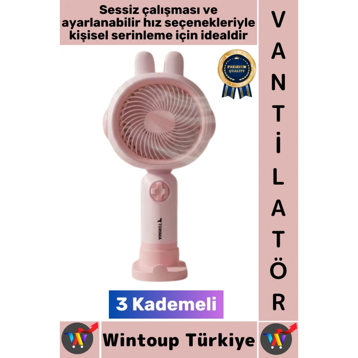 #Vantilatör Sessiz Yoğun Üflemeli 3 Kademeli Şarjlı Sevimli Şık Tavşan Kulak Mini El Fanı Vantilatör