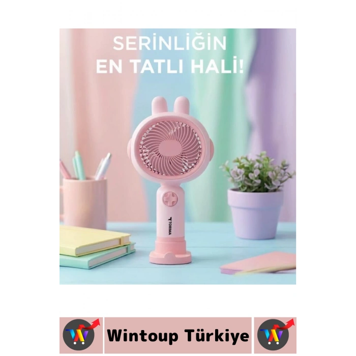 #Vantilatör Sessiz Yoğun Üflemeli 3 Kademeli Şarjlı Sevimli Şık Tavşan Kulak Mini El Fanı Vantilatör