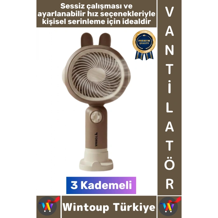 #Vantilatör Sessiz Yoğun Üflemeli 3 Kademeli Şarjlı Sevimli Şık Tavşan Kulak Mini El Fanı Vantilatör