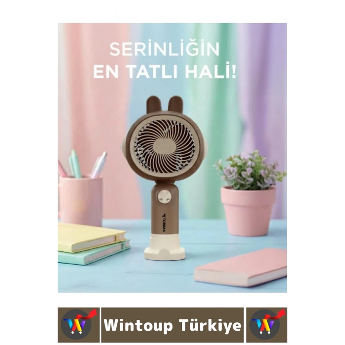 #Vantilatör Sessiz Yoğun Üflemeli 3 Kademeli Şarjlı Sevimli Şık Tavşan Kulak Mini El Fanı Vantilatör