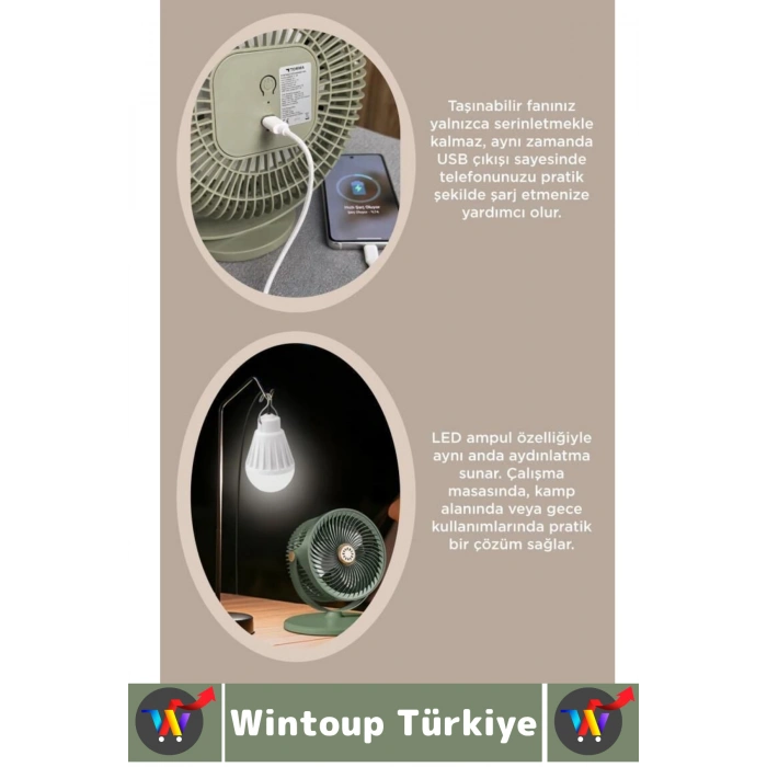 #Vantilatör Kamp Piknik Yoğun Üflemeli Güneş Panelli Şarjlı Ampullü 5 Kademeli Kablosuz Vantilatör