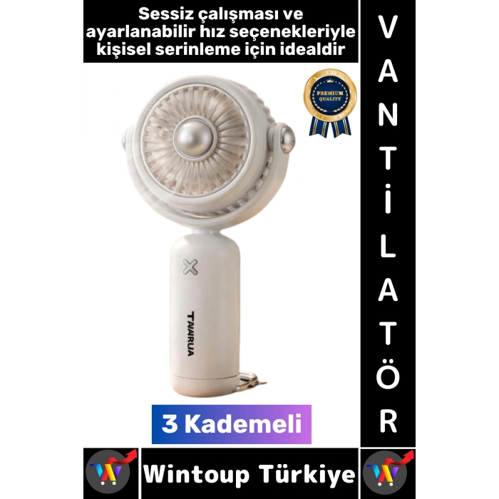 #Vantilatör Kompakt Sessiz Yoğun Üflemeli 3 Kademeli Şarjlı Hareketli Başlık Mini El Fanı Vantilatör