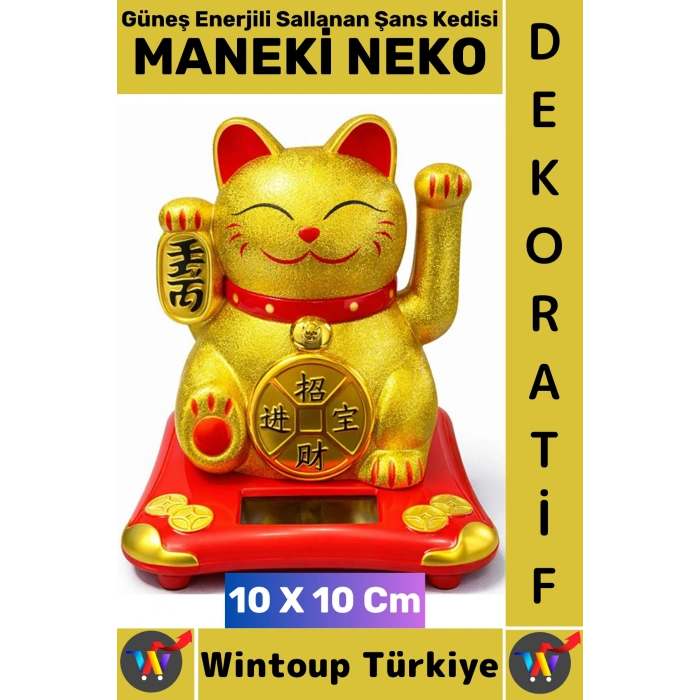 #Hediye Dekoratif Ev Ofis Zenginlik Aşk Sağlık İnancı Güneş Enerjili Sallanan Şans Kedisi 10 X 10 Cm