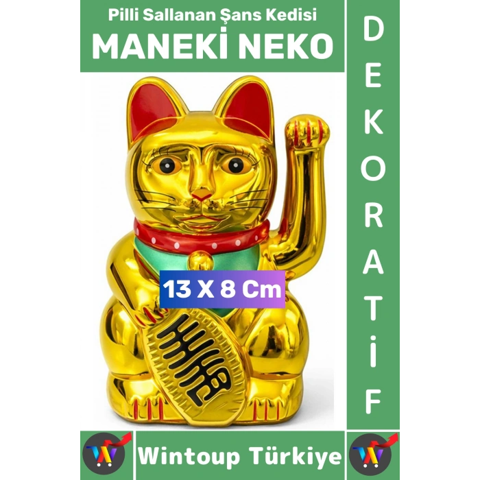 #Hediye Dekoratif Ev Ofis Zenginlik Aşk Mutluluk Sağlık İnancı Pilli Sallanan Şans Kedisi 13 X 8 Cm