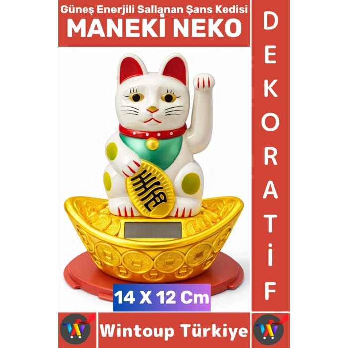 #Hediye Dekoratif Ev Ofis Zenginlik Aşk Sağlık İnancı Güneş Enerjili Sallanan Şans Kedisi 14 X 12 Cm