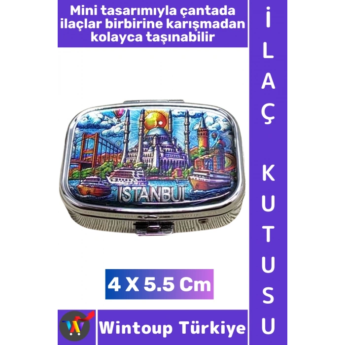#Hediye Dekoratif Şık İstanbul Temalı 2 Bölmeli Hap Vitamin Tablet İlaç Saklama Kutusu 5 X 5 Cm