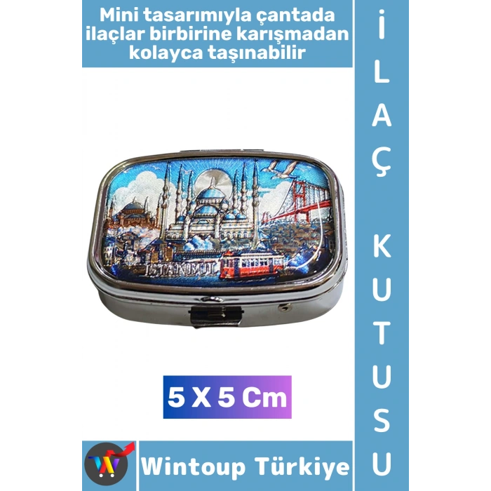 #Hediye Hediyelik Eşya Çok Şık İstanbul Temalı 2 Bölmeli Vitamin Tablet İlaç Saklama Kutusu 5 X 5 Cm