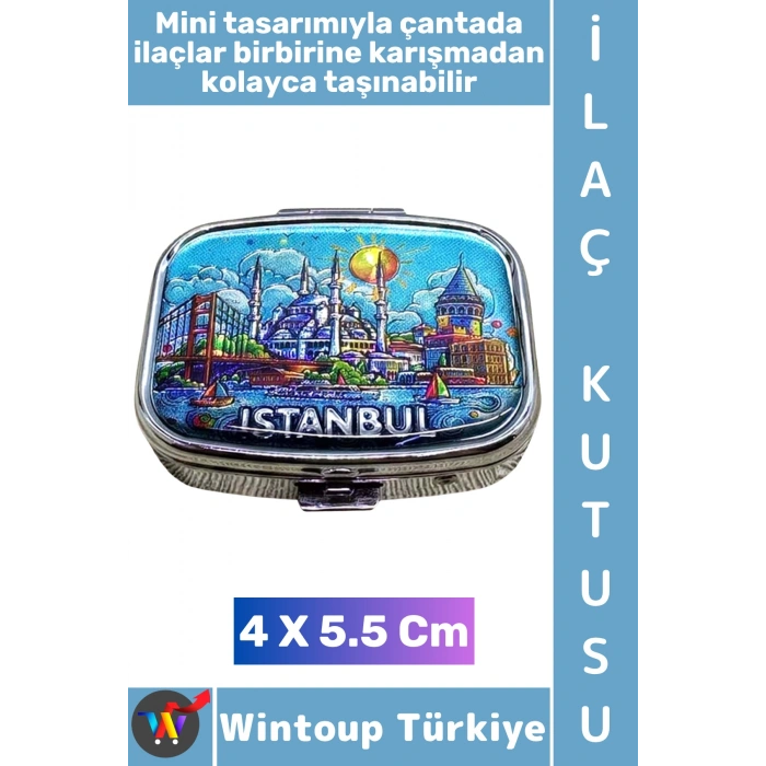 #Hediye Hediyelik Şık İstanbul Temalı 2 Bölmeli Hap Vitamin Tablet İlaç Saklama Kutusu 4 X 5,5 Cm
