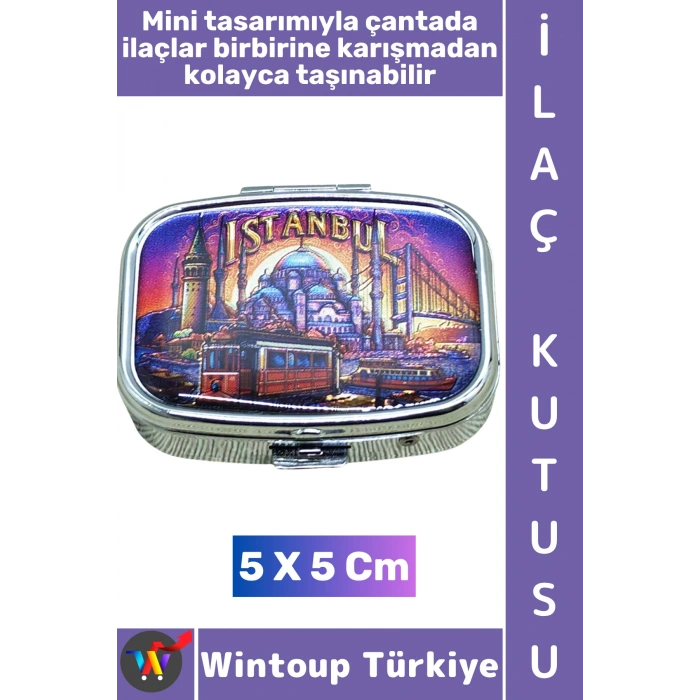 #Hediye Dekoratif Hediye İstanbul Temalı 2 Bölmeli Vitamin Hap Tablet İlaç Saklama Kutusu 5 X 5 Cm