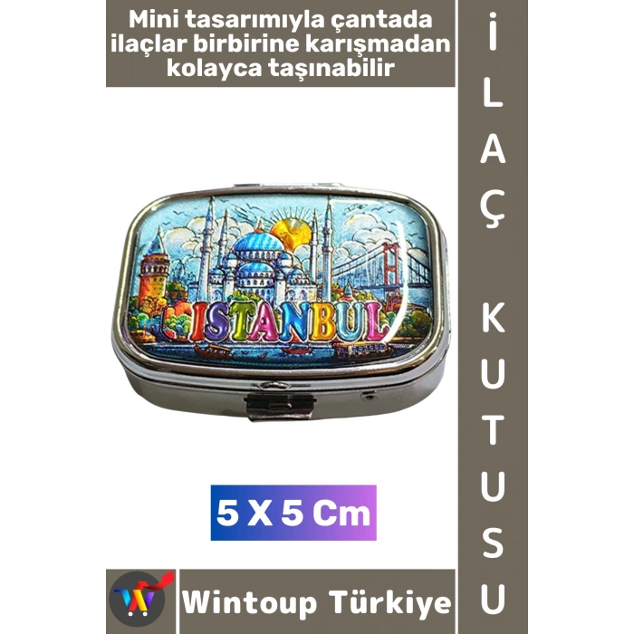 #Hediye Hediye Dekoratif Şık İstanbul Tema 2 Bölmeli Vitamin Hap Tablet İlaç Saklama Kutusu 5 X 5 Cm