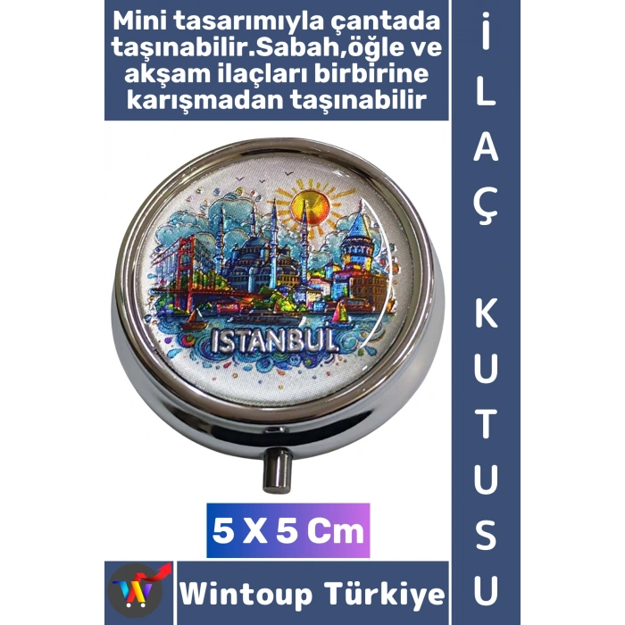 #Hediye Dekoratif Hediye 3 Bölmeli Vitamin Hap Tablet İstanbul Temalı İlaç Saklama Kutusu 5 X 5 Cm