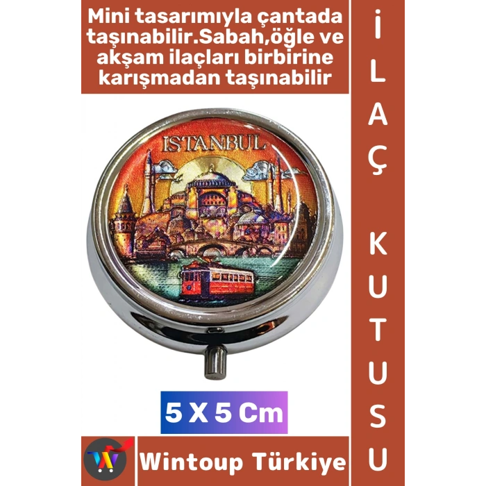 #Hediye Dekoratif Hediye İstanbul Temalı 3 Bölmeli Vitamin Hap Tablet İlaç Saklama Kutusu 5 X 5 Cm