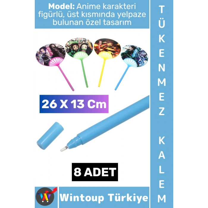 #Kalem Genç Çocuk Ev Okul Ofis Anime Figürlü Mini Yelpazeli Tasarım Tükenmez Kalem 26 X 13 Cm 8 Adet