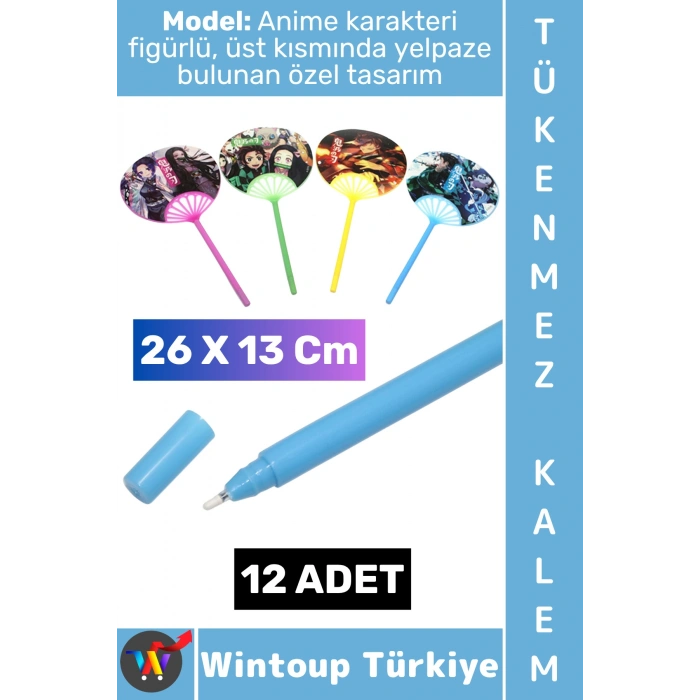 #Kalem Genç Çocuk Okul Ofis Anime Figürlü Mini Yelpazeli Tasarım Tükenmez Kalem 26 X 13 Cm 12 Adet