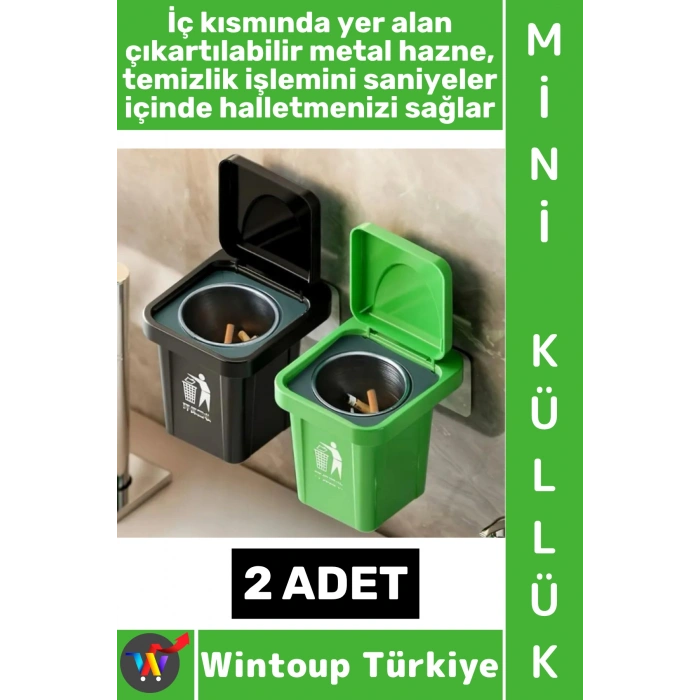 #Küllük Kendinden Yapışkanlı Küllük Dayanıklı Plastik Dekoratif Ev Ofis Kamp Teras Balkon Çıkarılabilir Hazneli Çöp Kovası Tasarımlı Mini Duvar Küllüğü 2 Adet