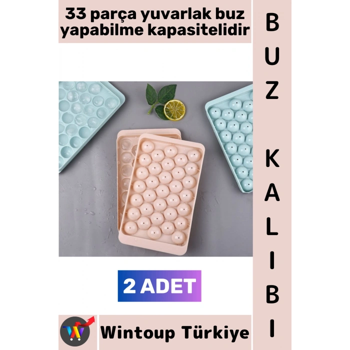 #BuzKalıbı Soğuk Kahve İçecek Detoks Kokteyl 33 Adet Kapasiteli Pratik Yuvarlak Buz Yapma Kalıbı 17 X 10 Cm 2 Adet