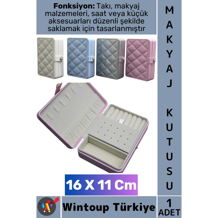 #MakyajKutusu Dekoratif Hediyelik Takı Saat Küçük Aksesuar Şık Deri Kaplamalı Modern Zarif Estetik Bölmeli Makyaj Kutusu