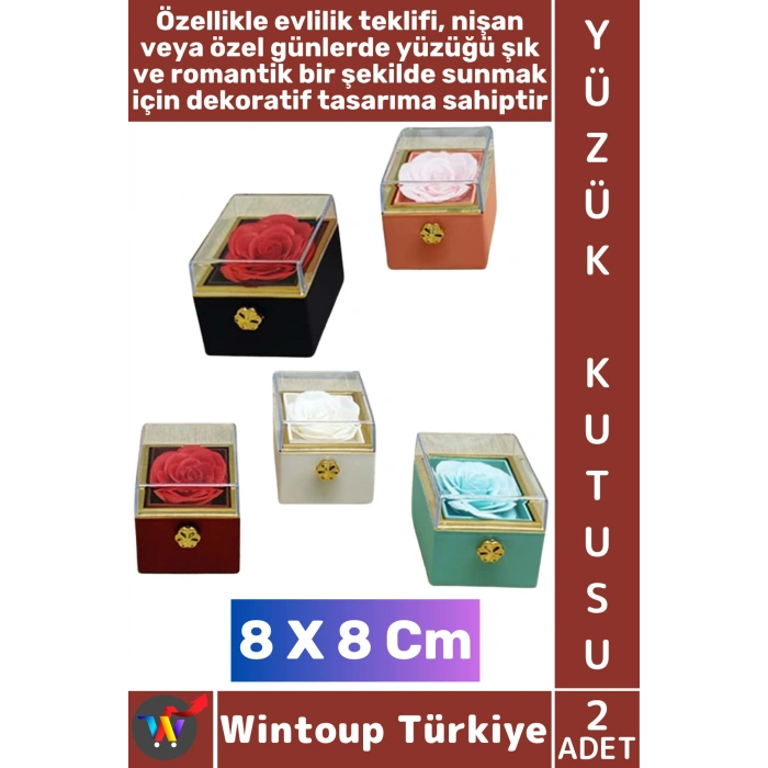 #TakıKutusu Evli Çift Sevgililer Günü Yıldönümü Evlilik Nişan Romantik Kare Gül Yüzük Kutusu 2 Adet