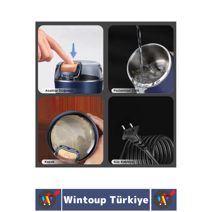 #KahveÖğütücü Kompakt Küçük Kuruyemiş Karabiber Aşırı Isınma Korumalı Paslanmaz Çelik Şık Güçlü Motor Değirmen Kahve Baharat Öğütücü