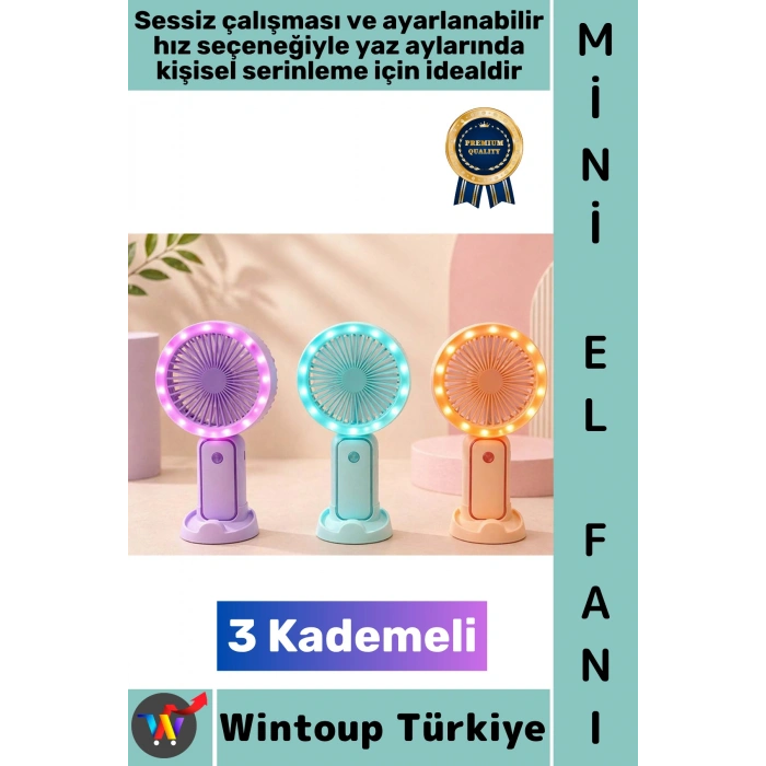 #Vantilatör Seyahat Tipi Kompakt Taşınabilir Hafif Sessiz Çalışma Ev Ofis Yaz Serinleme Sevimli Şık Renkli 3 Kademeli Şarjlı Işıklı Mini El Fanı Vantilatör