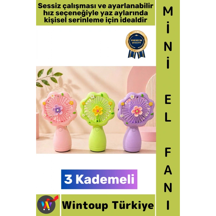 #Vantilatör Kompakt Taşınabilir Hafif Sessiz Çalışma Ev Ofis Seyahat Yaz Serinleme Sevimli Şık Renkli Çiçek Süslemeli 3 Kademeli Şarjlı Mini El Fanı Vantilatör