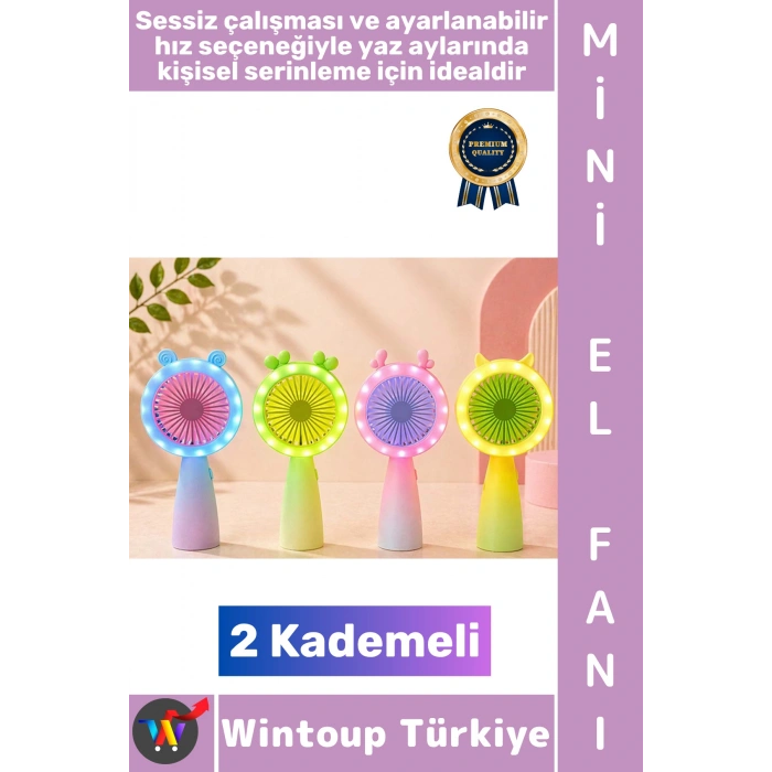 #Vantilatör Kompakt Taşınabilir Hafif Sessiz Çalışma Ev Ofis Seyahat Yaz Serinleme Sevimli Şık Renkli Işıklı 2 Kademeli Şarjlı Mini El Fanı Vantilatör