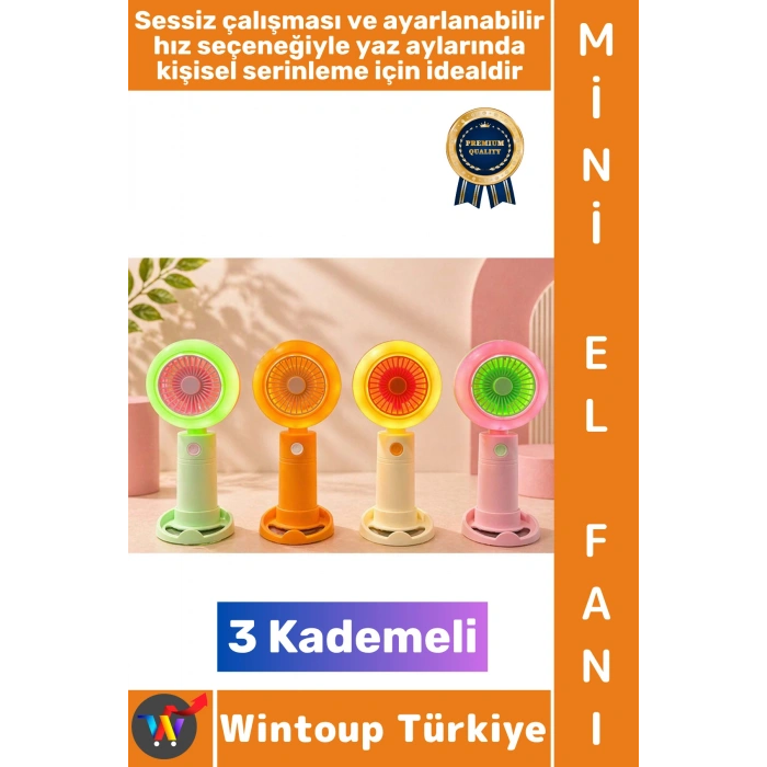 #Vantilatör Kompakt Taşınabilir Hafif Sessiz Çalışma Ev Ofis Seyahat Yaz Serinleme Sevimli Şık Renkli 3 Kademeli Işıklı Şarjlı Mini El Fanı Vantilatör
