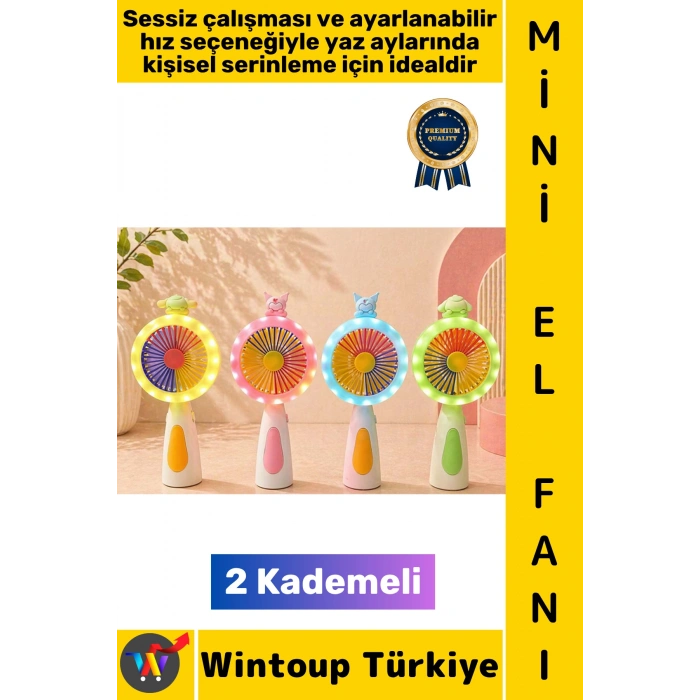 #Vantilatör Kompakt Hafif Sessiz Çalışma Ev Ofis Seyahat Serinleme Sevimli Şık Tasarım Renkli Işıklı Şarjlı 2 Kademeli Mini El Fanı Vantilatör