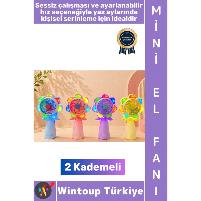 #Vantilatör Kompakt Hafif Sessiz Çalışma Ev Ofis Seyahat Serinleme Çok Şık Renkli Işıklı Şarjlı 2 Kademeli Mini El Fanı Vantilatör