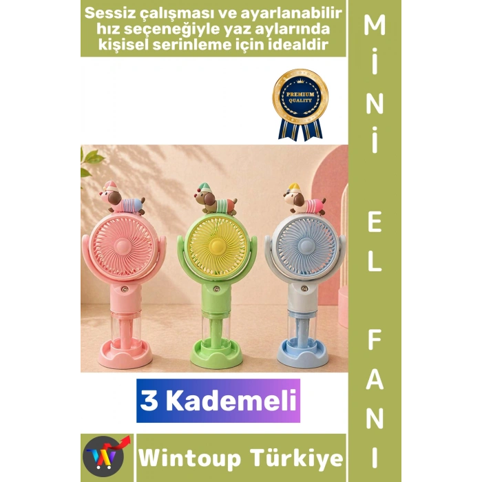 #Vantilatör Seyahat Tipi Kompakt Taşınabilir Hafif Sessiz Çalışma Ev Ofis Yaz Serinleme Şık Sevimli Köpek Detaylı Su Hazneli Buharlı 3 Kademeli Şarjlı Mini El Fanı Vantilatör