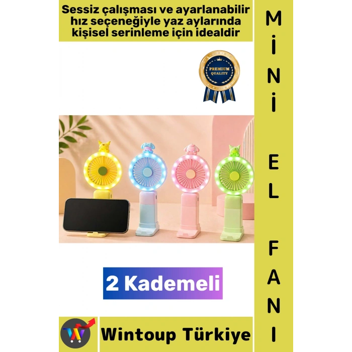 #Vantilatör Seyahat Tipi Kompakt Taşınabilir Hafif Sessiz Çalışma Ev Ofis Yaz Serinleme Telefon Dayama Özellikli Şık Işıklı 2 Kademeli Şarjlı Mini El Fanı Vantilatör