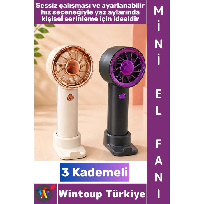 #Vantilatör Mini Çanta Boy Gündelik Seyahat Tipi Kompakt Taşınabilir Hafif Sessiz Çalışma Ev Ofis Yaz Serinleme Çok Şık Tasarım 3 Kademeli Şarjlı El Fanı Vantilatör