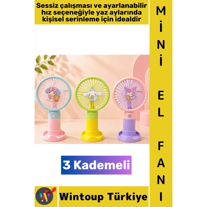 #Vantilatör Mini Çanta Boy Gündelik Seyahat Tipi Kompakt Taşınabilir Hafif Sessiz Çalışma Ev Ofis Yaz Serinleme Çok Şık Anime Figürlü Tasarım 3 Kademeli Şarjlı El Fanı Vantilatör