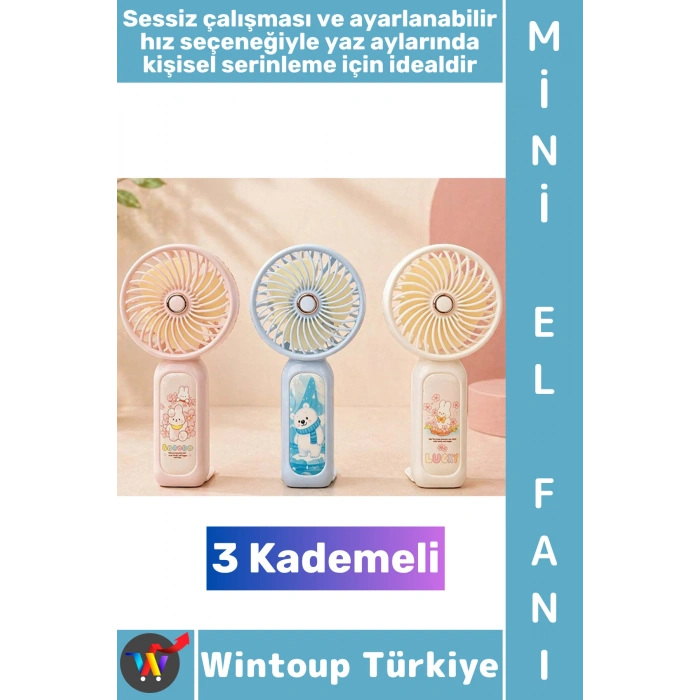 #Vantilatör Kompakt Mini Çanta Boy Gündelik Seyahat Tipi Taşınabilir Hafif Sessiz Çalışma Ev Ofis Yaz Serinleme Şık Sevimli Figürlü Tasarım 3 Kademeli Şarjlı El Fanı Vantilatör