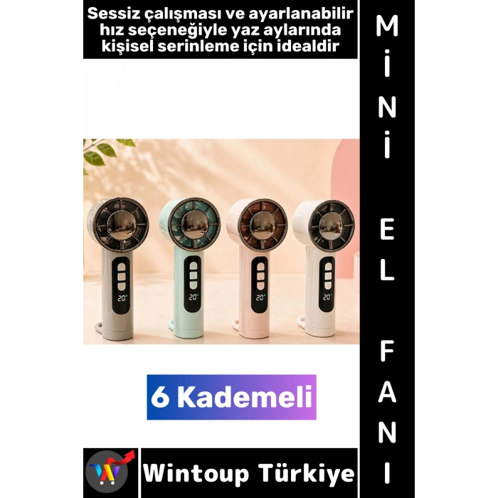 #Vantilatör Kompakt Mini Çanta Boy Gündelik Seyahat Tipi Taşınabilir Hafif Sessiz Çalışma Ev Ofis Yaz Serinleme Şık Güçlü Üfleme 6 Kademeli Şarjlı El Fanı Vantilatör