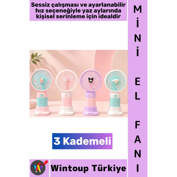 #Vantilatör Gündelik Çanta Boy Seyahat Tipi Kompakt Taşınabilir Hafif Sessiz Çalışma Ev Ofis Yaz Serinleme Anime Figürlü Şık Model 3 Kademeli Şarjlı Mini El Fanı Vantilatör