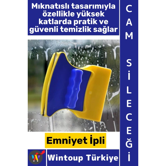 #CamSileceği Özel Tasarım Manyetik Emniyet İpli Yüksek Katlı İç Dış Cephe Akvaryum Otomobil Ayna Temizlik Pratik Mıknatıslı Çift Taraflı Cam Sileceği