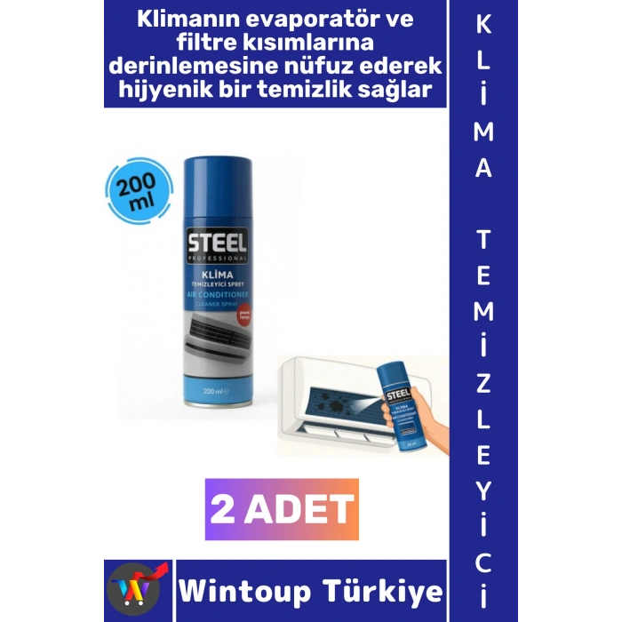 #Sprey Ev Tipi Split Araç Kliması Hijyen Bakım Toz Kir Koku Giderici Ferahlatıcı Aerosol Püskürtme Mekanizması Pratik Temizleme Klima Temizleyici Sprey 200 ML 2 Adet