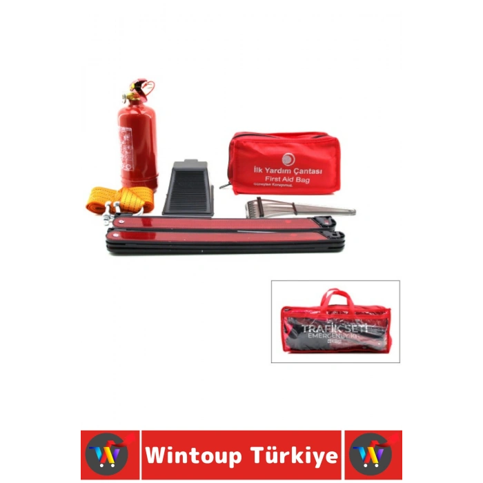 #TrafikSeti Tüvtürk Uyumlu Acil Durum Yangın Tüpü Reflektör Buz Kazıyıcı Takoz Araç Çeki Halatı 38 Parça Tam Kapsamlı Pratik Taşıma Çantalı Trafik İlk Yardım Seti