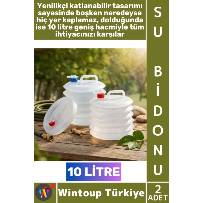 #Kamp Özel Tasarım Dayanıklı Sızdırmaz Kompakt Outdoor Piknik Kamp Karavan Dağcılık Araç Bagajı Bahçe Su Kesintisi Akordiyon Katlanabilir Musluklu Pratik Su Bidonu 10 Litre 2 Adet