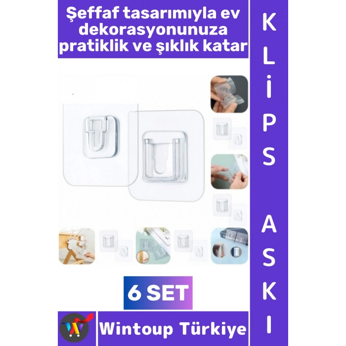 #Askı Kendinden Yapışkanlı Ev Dekorasyon Mutfak Banyo Resim Saksı Soket Kablo Düzenleyici Estetik Şık Şeffaf Pratik Çok Amaçlı Geçmeli Klips Eşya Sabitleme Askısı Seti