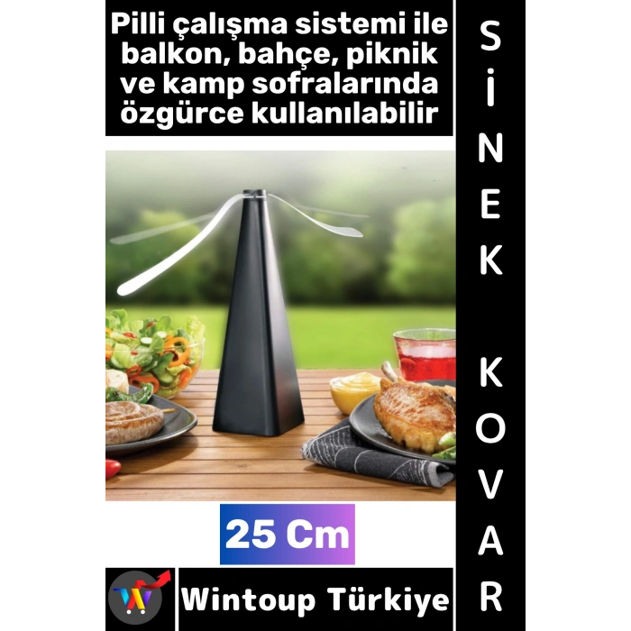 #SinekKovar Kamp Outdoor Piknik Restoran Ev Oda Banyo Mutfak Piramit Gövde PVC Kanat Pervane Masa Üstü Taşınabilir Pratik Pilli Sinek Kovucu Makine 25 Cm