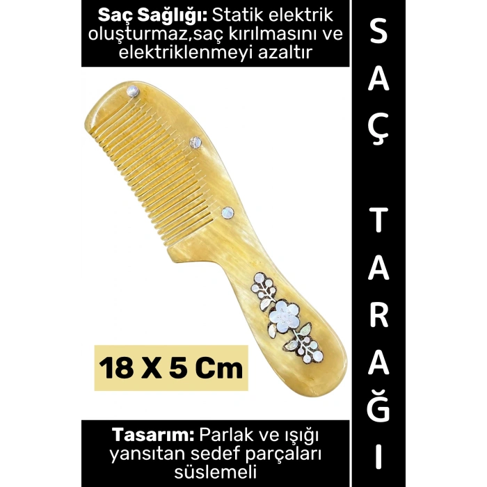 #Tarak Kompakt Dekoratif Hediyelik Mini Çanta Boy Saç Tarağı Kırılma Elektriklenme Azaltan Estetik Çok Şık İşlemeli Doğal Kemik Tarak 18 X 5 Cm
