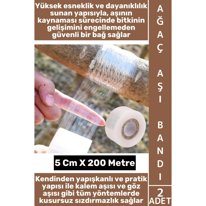 #Ağaç Profesyonel Hobi Bağ Bahçe Kendinden Yapışkanlı Kalem Göz Aşısı Sızdırmaz Hava Su Rüzgar Toz Geçirmez Esnek Şeffaf Fidan Ağaç Aşı Bandı 5 Cm X 200 Metre 2 Adet