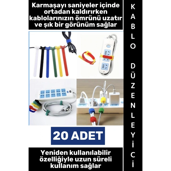 #KabloDüzenleyici Ev Ofis Atölye Kamp Outdoor Bilgisayar Şarj Aleti Karışıklık Önleyici Tekrar Kullanılabilir Pratik Cırt Cırtlı Kablo Düzenleyici Kelepçe Seti 20 Adet