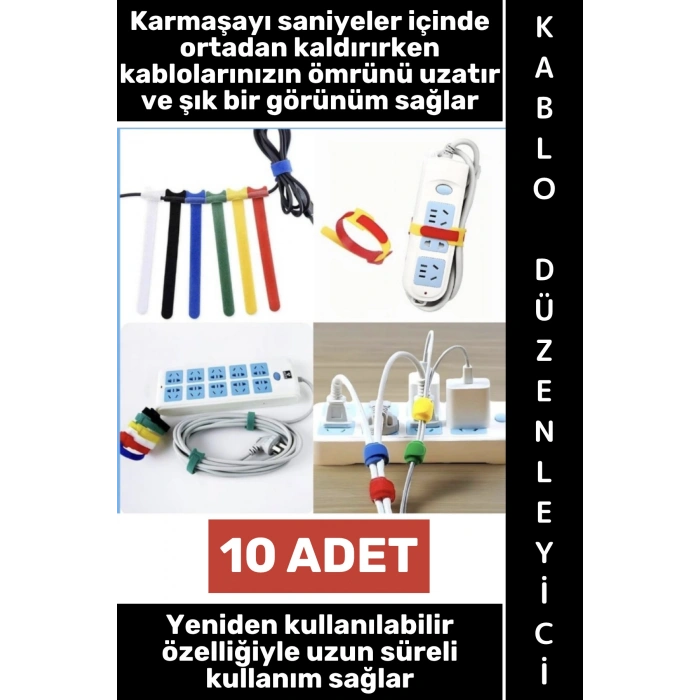 #KabloDüzenleyici Ev Ofis Atölye Kamp Outdoor Bilgisayar Şarj Aleti Karışıklık Önleyici Tekrar Kullanılabilir Pratik Cırt Cırtlı Kablo Düzenleyici Kelepçe Seti 10 Adet