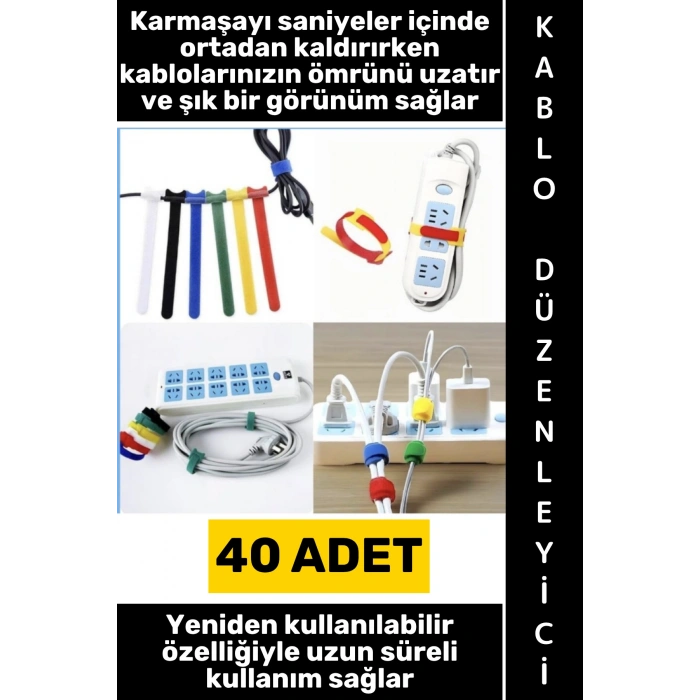 #KabloDüzenleyici Ev Ofis Atölye Kamp Outdoor Bilgisayar Şarj Aleti Karışıklık Önleyici Tekrar Kullanılabilir Pratik Cırt Cırtlı Kablo Düzenleyici Kelepçe Seti 40 Adet