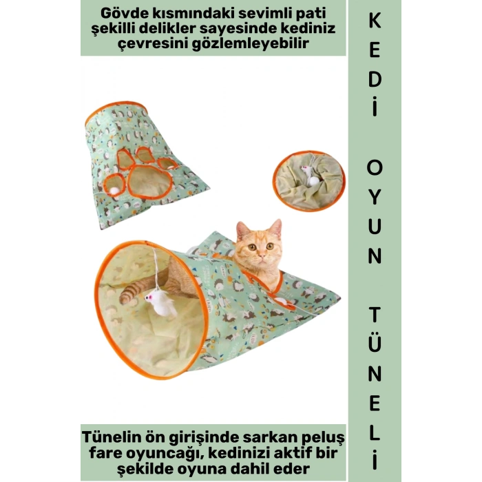 #Oyuncak Evcil Hayvan Pet İnteraktif Sevimli Pati Gözetleme Delikli İlgi Çekici Peluş Fare Oyuncaklı Katlanabilir Hışırtılı Kedi Oyun Tüneli Çantası