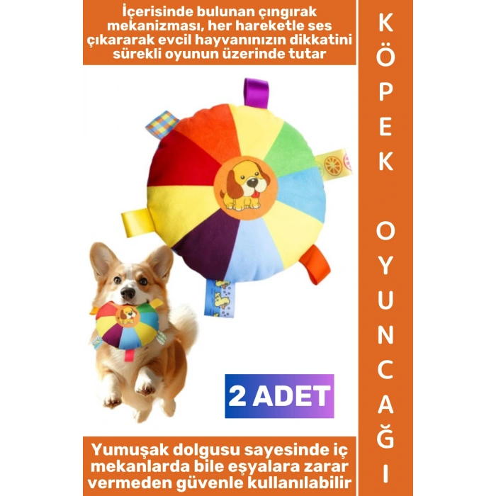 #Oyuncak Evcil Hayvan Oyuncak İlgi Çekici Renkli Sesli Yakala-Getir Isırma Çekiştirme Çıngıraklı Yumuşak Peluş Frizbi Köpek Oyuncağı 2 Adet